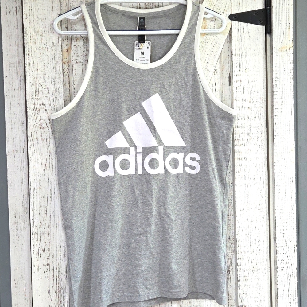 Adidas Heather Gray Tank with White Logo - Picture 3 of 7